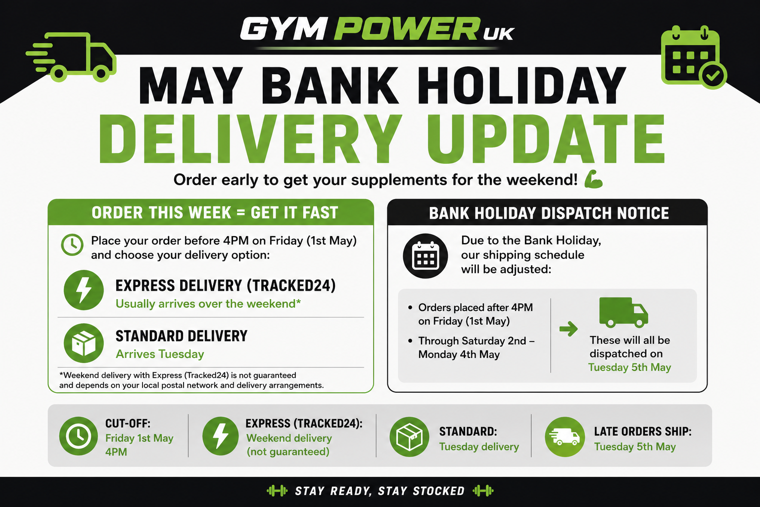 🚚 May Bank Holiday Delivery Update – Order Early!