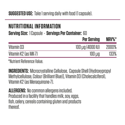 Applied Nutrition Vitamin D3 & K2 60 Caps