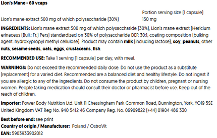 OstroVit Lion's Mane 60 Vegan Caps