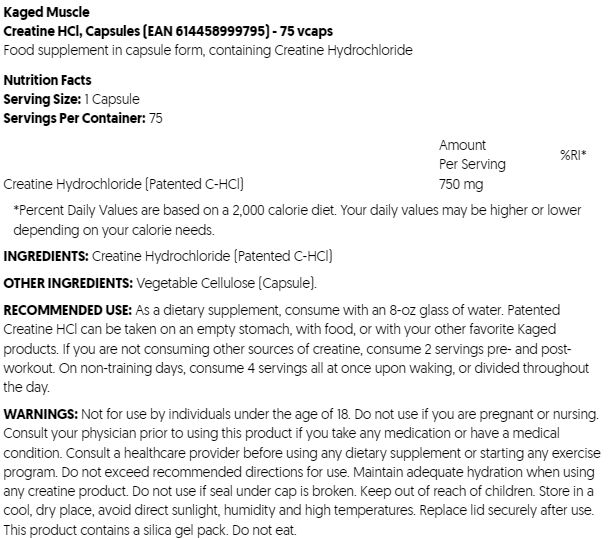 Kaged Muscle Creatine HCl 75 Veggie Caps