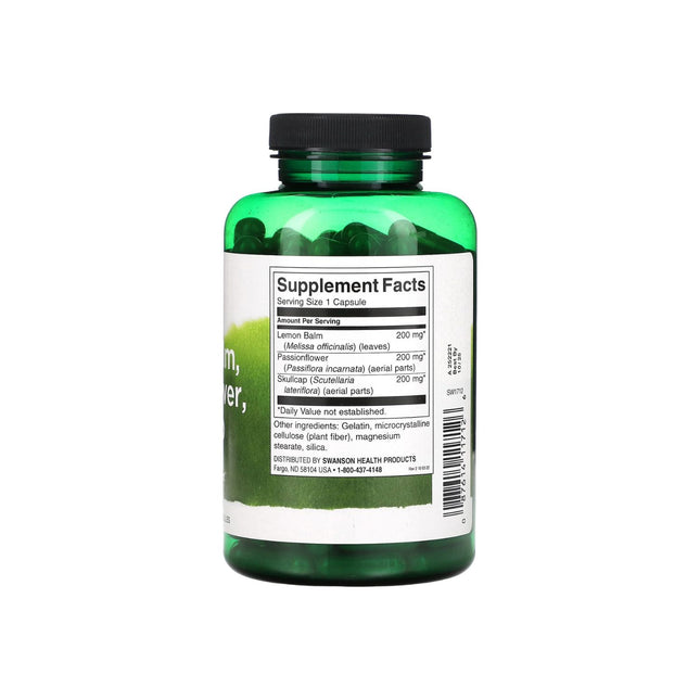 Swanson Lemon Balm Passionflower Skullcap Complex 180 Capsules
