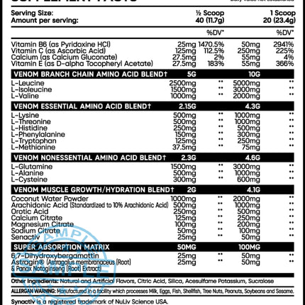 SAMPLE-AA: Synful Supplements Venom Beast – Recovery Hydration & Endurance (Single Serving) - Samples
