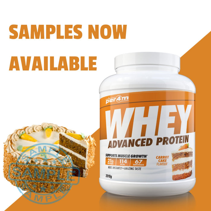 Sample: Per4M Advanced Whey Protein Sachet Carrot Cake Samples