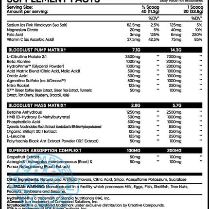 SAMPLE-US: Synful Supplements BLOODLUST MASS – EXTREME PUMPS & MUSCLE VOLUME (Single Serving) - Samples