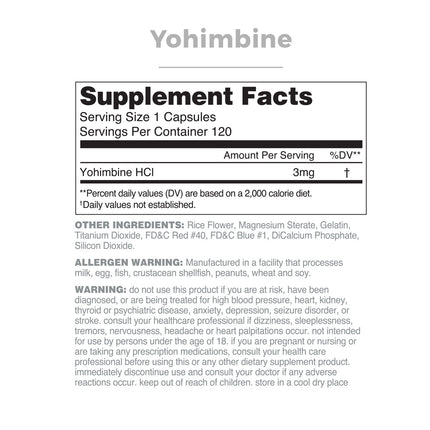 NutriThority Yohimbine HCl 120 Caps